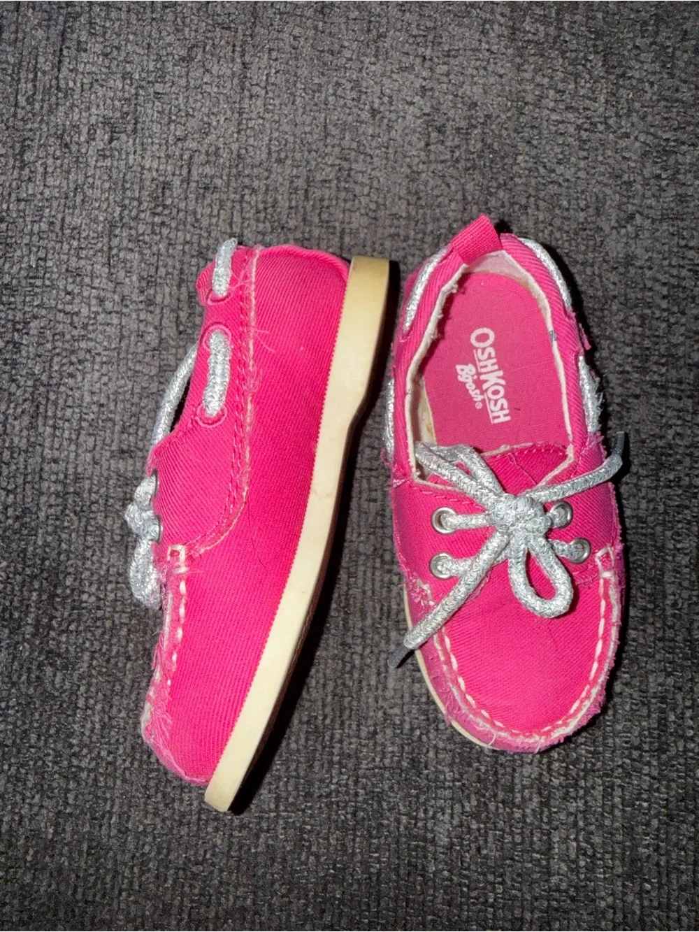 OshKosh B’gosh Toddler Girls Pink Canvas Boat Shoes Size 6 Glitter Laces
